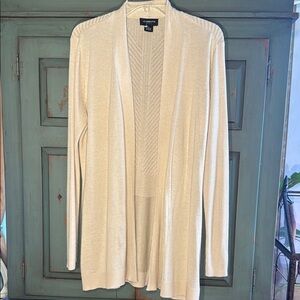 EUC Liz Claiborne Cream Cardigan Sweater Lightweight Knit Open Front
